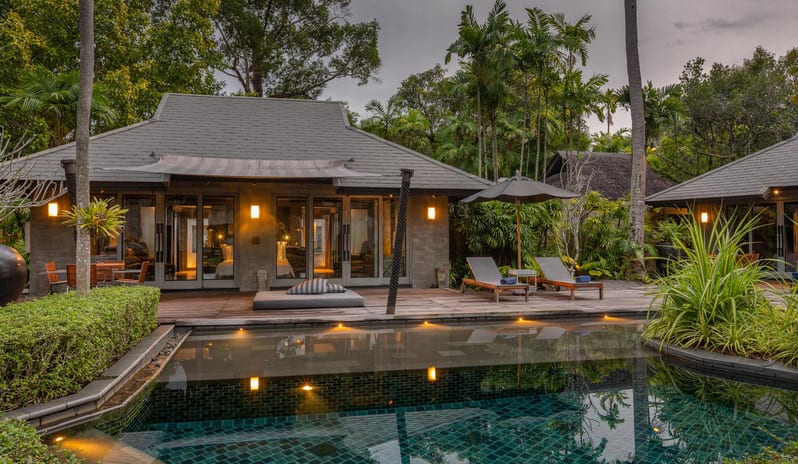 The Slate-Two Bedroom Pool Villa-Outdoor overview at dusk closeup